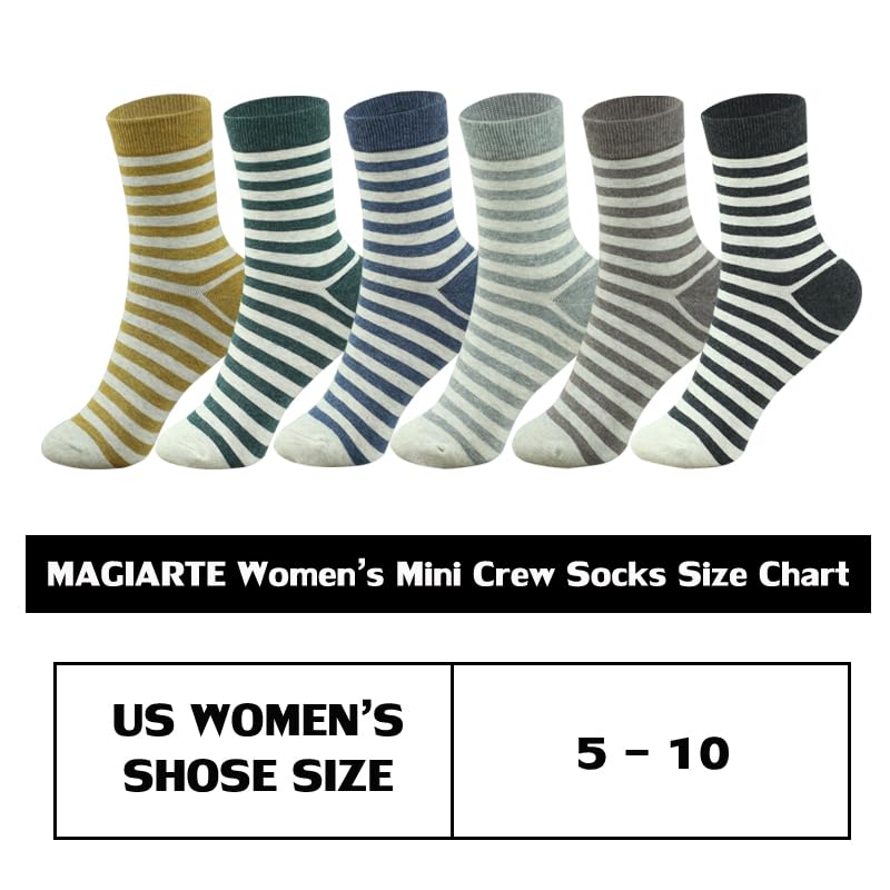 MAGIARTE Womens Mini Crew Cotton Socks,6 Pairs - color: Color#01-stripe
