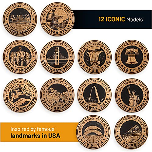 Cork Coasters for Drinks, Absorbent, 14 Piece Set, USA Landmarks