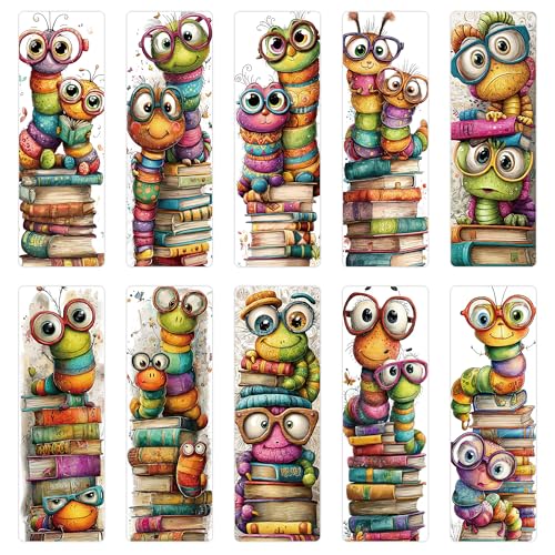 100 Pcs Cute Bookworm Bookmarks, Funny Insect Book Marks for Reading Students, Paper Bookmark Bulk, Christmas Birthday Gifts for Readers Book Lovers - style: Cute Bookworm