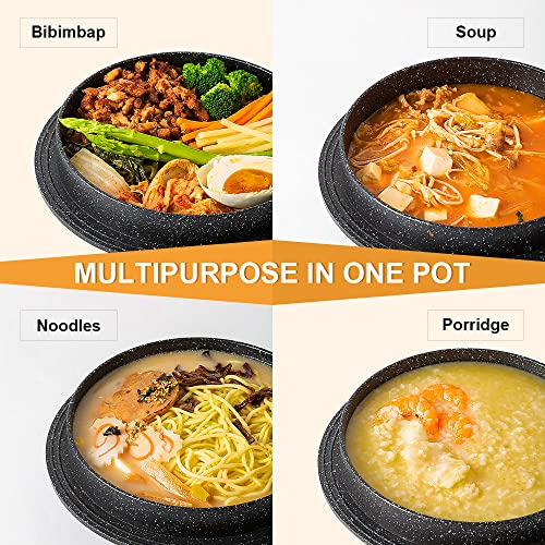 Cast Aluminum Pot with Lid, 72 oz Non-Stick Casserole Dish Korean Stone Bowl Induction Compatible, 2150 ml - Black - color: Black, size: 9.5 in