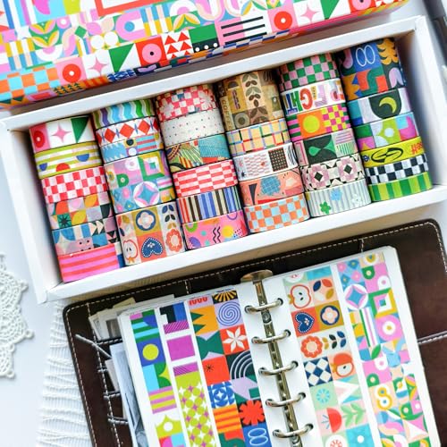 Bomichi Washi Tape Set - 34 Rolls Modern Geometric Pattern Scrapbook Tape - color: Geometric Aesthetics