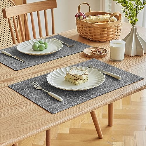 Softalker Faux Linen Cloth Placemats Set of 6-12 x 18 Inch, Light Grey - color: Light Grey, size: 6pc
