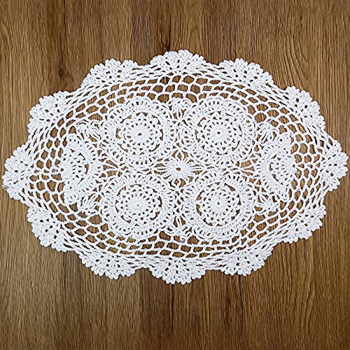 Phantomon Handmade Crochet Cotton Lace Placemats Doilies Cloth Crochet Coasters, Pack of 4, Oval Shape, White, 12 x 17 inch (White) - color: White