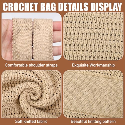 hatisan Crochet Bag for Women, Handmade Knit Beach Tote Bag Summer - color: Style-b,khaki