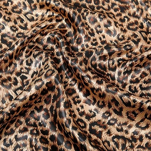 AWAYTR 2-Pack 35" Silk-Like Satin Head Scarves for Women, Square Bandanas - color: Leopard + Black