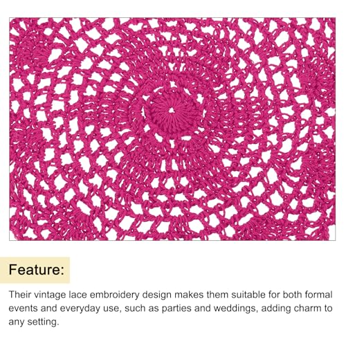 uxcell Lace Doilies, 4pcs 8" - Cotton Woven Round Crochet Coaster, Floral Design Fabric Handmade Placemat for Drink Wedding Party Decoration (Rose Red) - color: Rose Red