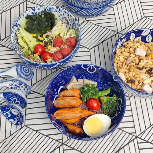 28Oz Ceramic Ramen Noodle Pho Bowl Set with Chopstick&Spoon&Gift box - size: 6in Dense Lined Pattern