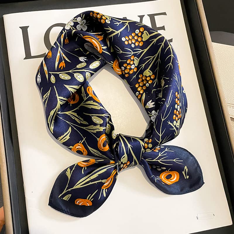 FEIBOON Mulberry Silk Scarf 21"x21" Small Square Scarfs for Women - color: Blue Flowers-3