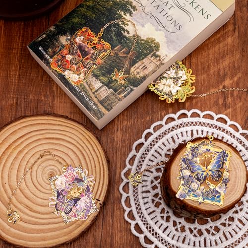 4 Pieces Metal Butterflies and Flowers Bookmark, Perfect for Women Readers (BKM-063-F4) - color: Flowers and Butterflies