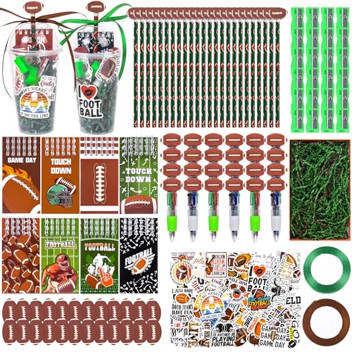 LiYiQ 24 Set 247 Pcs Football Party Supplies Return Gifts for Party, Student Stationery Gifts from Teacher Rewards Prizes, Pencil Erasers Notebooks Stickers for Football Classroom Birthday - style: Football