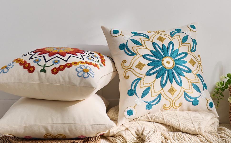 Embroidered Floral Throw Pillow Cover 18x18 Set of 1 Teal - color: Teal, size: 18" x 18" (Pack of 1)