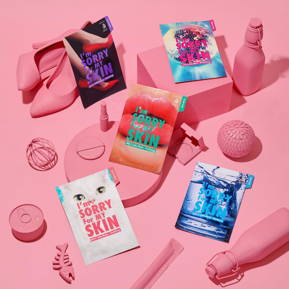 I'M SORRY FOR MY SKIN Jelly Mask Full Set for Skin Stress Relief, Korean Skin Care Travel Essentials Kit, K-Beauty Hydrating Face Mask Sheets, Gifts for Women (pH5.5 Pack of 5) - color: pH5.5 Pack of 5