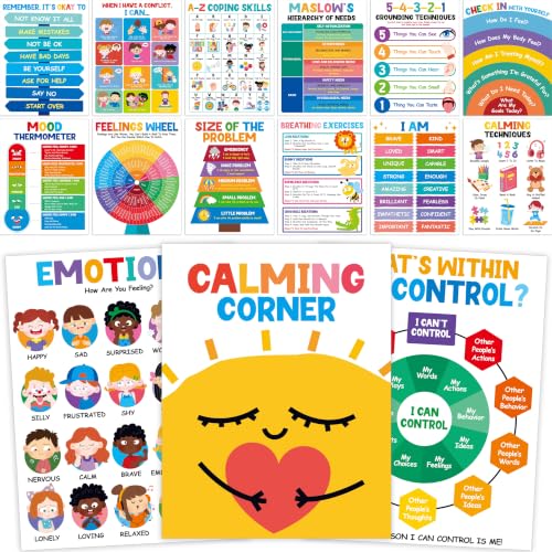 SpriteGru Calming Corner Mental Health Posters, 15 PCS Wall Decor - size: Calming Corner Mental Health Posters(14.5” x 11”)