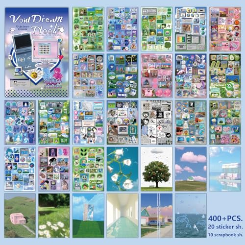 Vintage Y2K Aesthetics Sticker Book, 30 Sheets 400+ Pcs Scrapbook Stickers - color: Blue Y2k