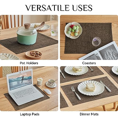 Softalker Faux Linen Cloth Placemats Set of 6-12 x 18 Inch, Brown - color: Brown, size: 6pc