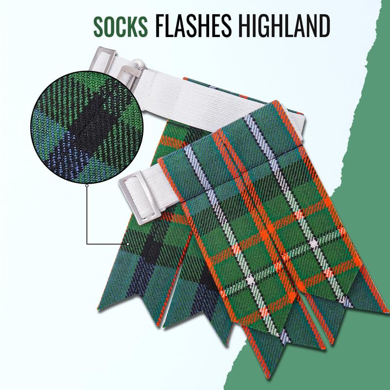 Kilt Flashes for Men with Heavy Buckle Adjusters, Plain & Tartan Kilt Sock Flashes. - color: Ferguson