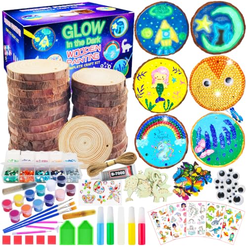 KIRKOTOY Wooden Painting Crafts Kit for Kids with Glow in The Dark