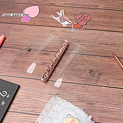 A7 Soft PVC Binder Cover Glitter Rose Gold Refillable Budget Binder 6-Holes Loose Leaf Notebook Binders Round Ring Personal Planner Pages Protectors with Snap Button Closure File Folder - color: Glitter Cover + Rose Gold Binder, size: Personal A7