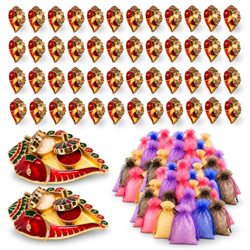LOVENSPIRE Acrylic Decorative Ganesh Shankh Haldi Kumkum Holder for Pooja Thali – Return Gifts for Wedding, Housewarming Items & Indian Festival Ceremonies 50 Pcs - size: 50 Pcs