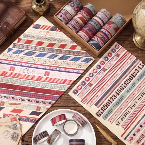 TaoBary 33 Rolls Washi Tape Set, 15mm Holiday Seasonal,Postal Style - style: Postal Style