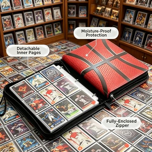 Basketball Trading Card Binder 9 Pocket, Card Binder for 900 Pockets Card, 50 Sleeves Double-Sided Storage, Premium Card Book Holder, for Trading Cards,Game, Sport Card (Basketball) - color: brown