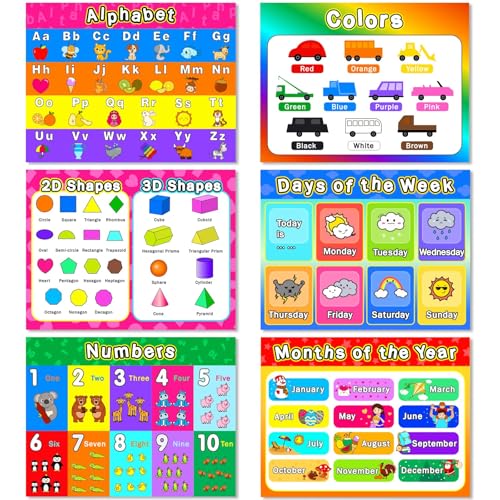 Educational Preschool Placemats Set of 6 Kid Plastic Table Mat 17×13×0.04in - style: Educational Preschool