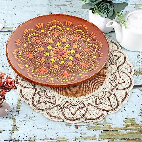 Hand Beaded Table Mats 13 Inch Round Charger Plate - Elegant Glass Beaded Placematss for Dining Table, Coffee Table, Kitchen Décor, Holiday, Wedding & Special Events (Gold Ivory) - ALPHA Living HOME - color: Gold Ivory, size: Set of 1