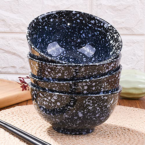 Japanese Bowl Set of 4 Ceramic Rice Bowls 4.5 Inch Speckled Glaze Snack Bowls Serving Bowls for Sauce Sushi Soup Black and Blue - color: Black Star