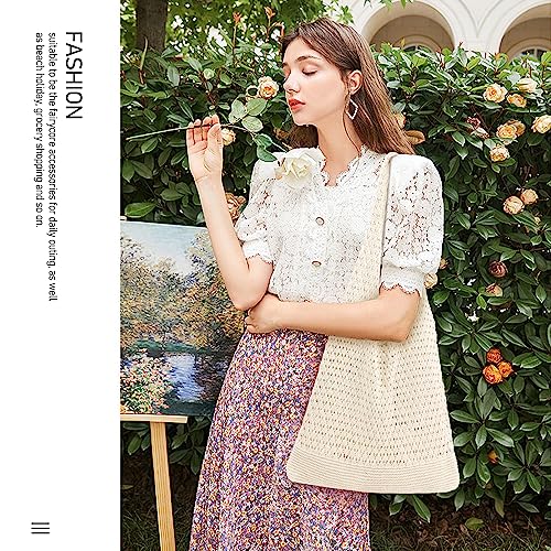 hatisan Crochet Bag for Women, Handmade Knit Beach Tote Bag Summer - color: Beige