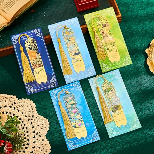 5 PCS Metal Bookmark with Tassel, Monet Book Marks for Reading Women & Men, Book Lovers Gift - style: Monet Oil-Painting