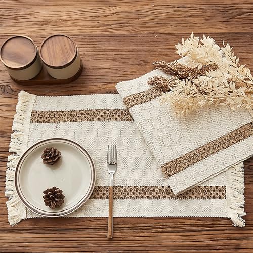 Ruvanti Placemats Set of 6, 17.3x11.3 Polycotton PlaceMats Parallel Stripe - color: Parallel Stripe