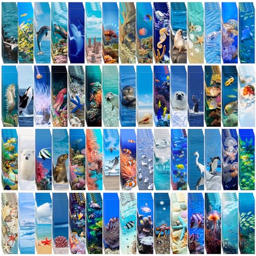 300PCS Ocean Bulk Bookmarks for Kids Classroom 60 Designs Cool Ocean Bookmark Cute Book Mark Double Sided Bookmark for Book Lovers Students Children Rewards Gifts - color: 300 Ocean