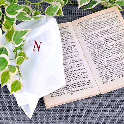 Initial Handkerchief for Men, Monogrammed Boxed 3 Piece Set,100% Cotton - color: N Initial