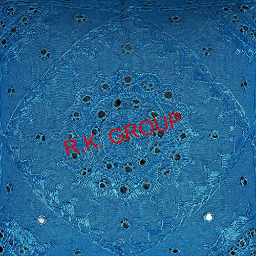 Embroidered Decorative Throw Pillow Cover with Mirrors, Handmade Bohemian Accent Cushion Case for Sofa Couch Bedroom Living Room Boho Chic Pillow Cover (Color : Turquoise Size-18 x 18) - color: Turquoise, size: 18" x 18" (Pack of 1)