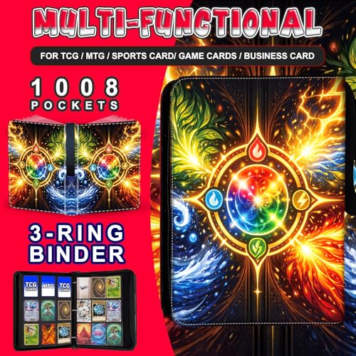 1008 Cards 9 Pocket Trading Card Binder, 3-Ring Trading Card Binder with 56 Page Removable Sleeves, High Storage Waterproof Trading Card Holder Collection Double Sided Card Album for MTG TCG Cards