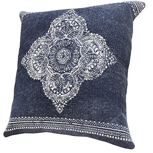 20x20 Inches Floral Cotton Throw Pillow Covers for Home Decor | Traditional Boho Cushion Covers for Throw Pillows | Perfect for Living Room Couch & Bedroom Decorations | Dark Blue - color: Dark Blue