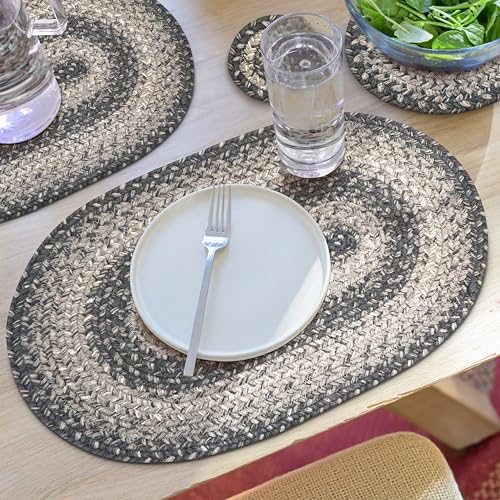 Homespice Flint Hill Jute Braided Placemats, Oval 13x19 Set of 4 - color: Flint Hill