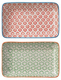 Bloomingville Ceramic Plates rectangular Emma - colorful Serving Dish L 7.5'' W 4.75'', red green, Stoneware, Set of 2 Styles