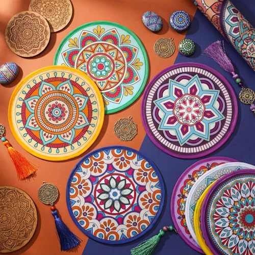 Gejoy 24 Pcs Purple Mandala Flying Disc Foldable Hand Fan Round 8 Styles - color: Purple Mandala