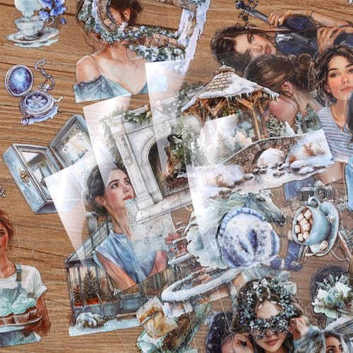 PET 20 Sheets 180 Pre-Cut Winter Stickers for Scrapbooking People Landscape Stickers Scrapbook Supplies Transparent Sticker for journaling - color: Winter