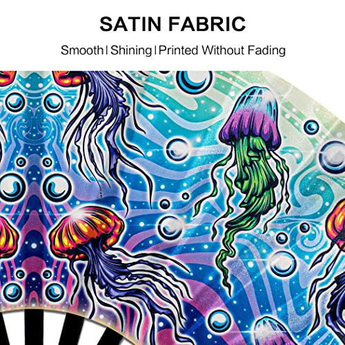 13" Large Rave Fan Bamboo, Folding Clack Hand Fans Foldable for Men Women, Poping Fan for EDM Festival Line Dance Decoration, (Jellyfish, Large 13") - color: Jellyfish, size: Large 13"