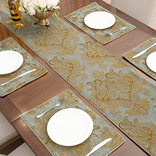 Loom and Mill Luxury Chenille Damask Placemats Set of 4, Blue Gold - color: Blue Gold_elizabeth, size: 4 Pieces