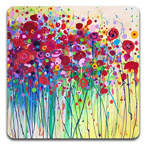 Colorful Watercolor Flowers Square Coaster Set of 4-Made of Recycled Rubber - color: Colorful Watercolor Flowers