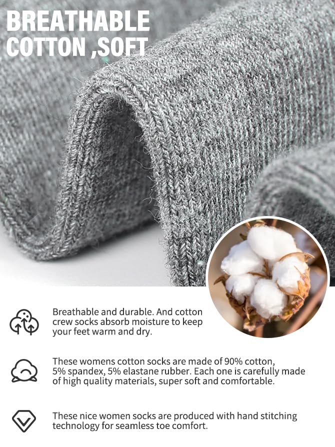 FGZ Women's Crew Socks 5 Pairs Soft Combed Cotton,Breathable Everyday Casual Socks for Women - color: 07-mix Color07, size: 9-11