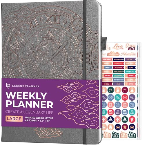 Legend Planner Undated, Weekly & Daily Goal Journal, A4 Mystic Gray Gold - color: Mystic Gray Gold (Undated), size: A4 (8.2'' x 11'')