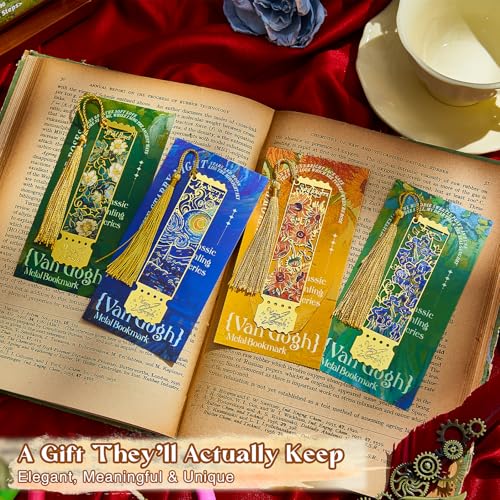 4 PCS Metal Bookmark with Tassel, Van Gogh Book Marker for Reading - style: Stamp Oil-Painting