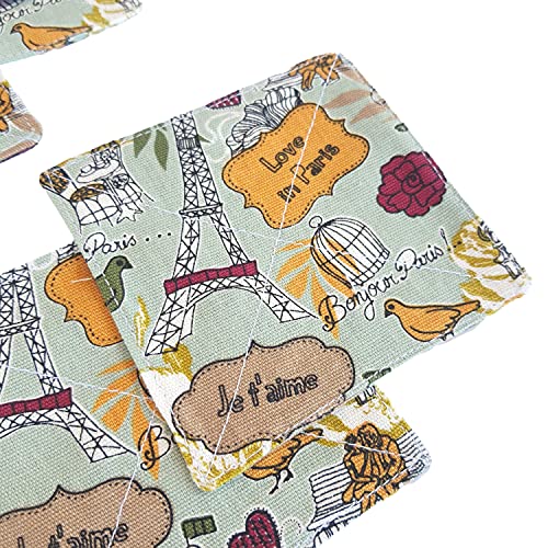 CUSHYSTORE Canvas Floral 2 Layers Coasters Saucers Absorbant Mat Pad Floral Botanical Style Fabric Quilted for Glass Cup Drinking 4", 6 Pack (Green City Park) - color: Green City Park