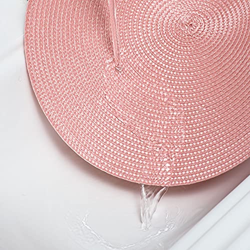 AHHFSMEI Round Placemats Set of 6 Heat Resistant Washable Non-Slip Woven Braided Table Mats for Dining Table Kitchen & Home Decor (Pink) - color: Pink, size: Set of 6