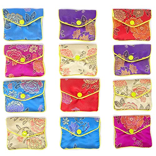 "Honbay 12PCS Jewelry Silk Purse Pouch Brocade Embroidered Bags Gift Bags, Assorted Colors (S)" - size: S