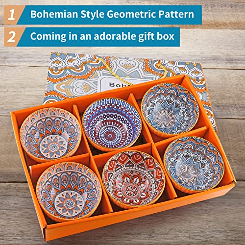 Ceramic Rice Bowls 10 oz, Bohemian Style Bowl Gift Set, Assorted Dinnerware Serving Bowls for Cereal, Soup, Dessert, Snack, Fruit, Salsa, Pack of 6 (Geometric Pattern) - color: Bohemian, size: 6 Pack